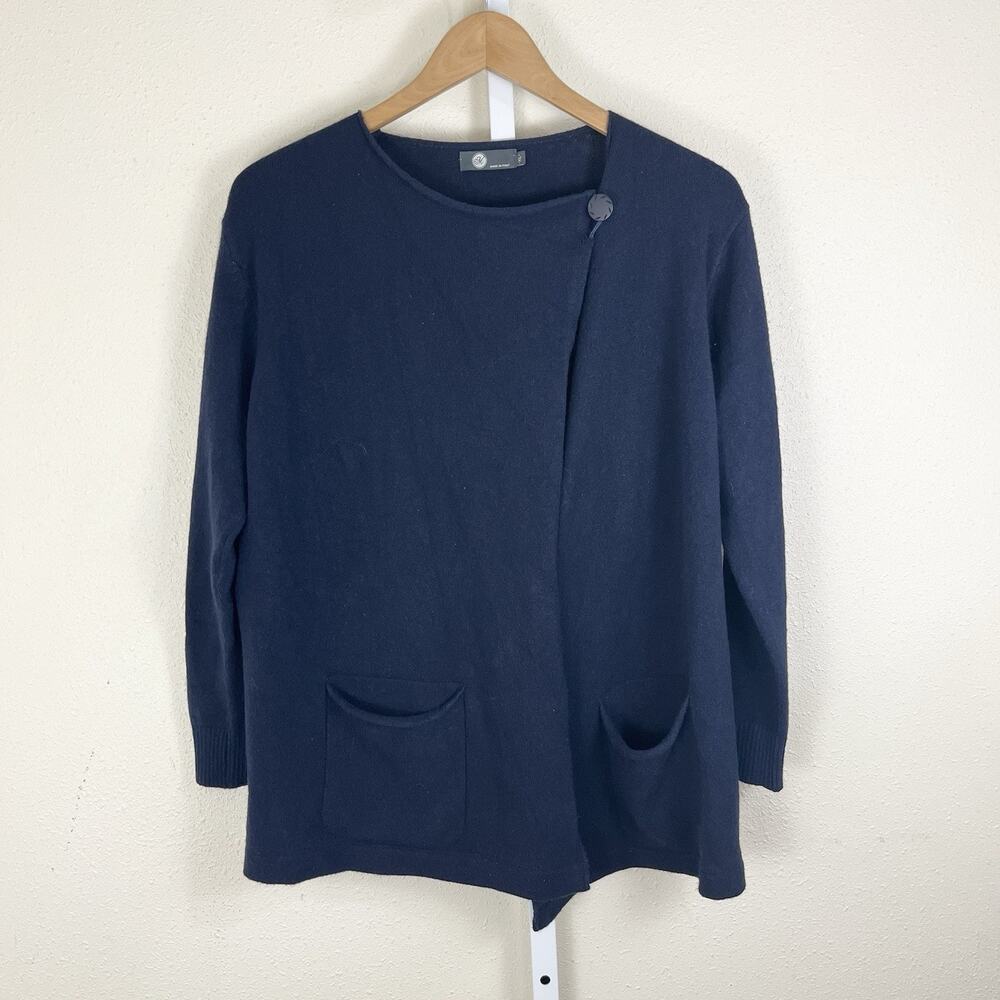 M Made in Italy Navy Asymmetrical Button Cardigan Women’s XL Wool Angora